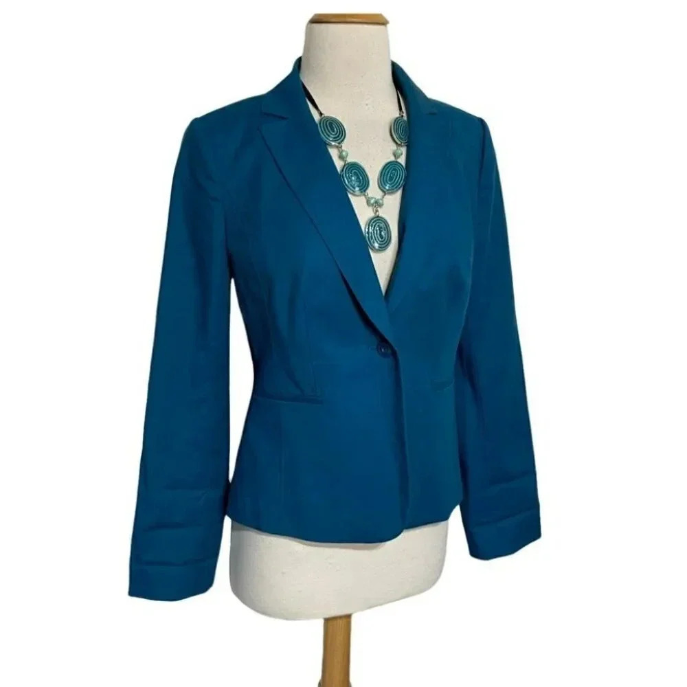 Halogen Blazer S Teal Blue Single Button Notched Lapel Tailored Career Office